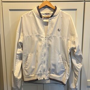 Vintage Fred Perry White Tennis Bomber Jacket - Size Large - EUC